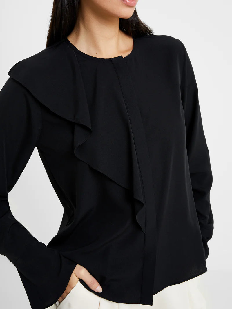 Crepe Light Recycled Asymmetric Frill Shirt - Blackout