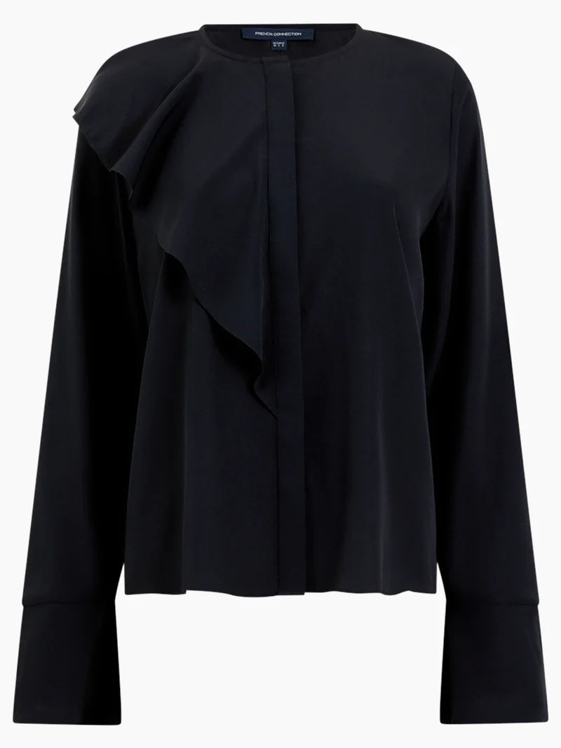 Crepe Light Recycled Asymmetric Frill Shirt - Blackout