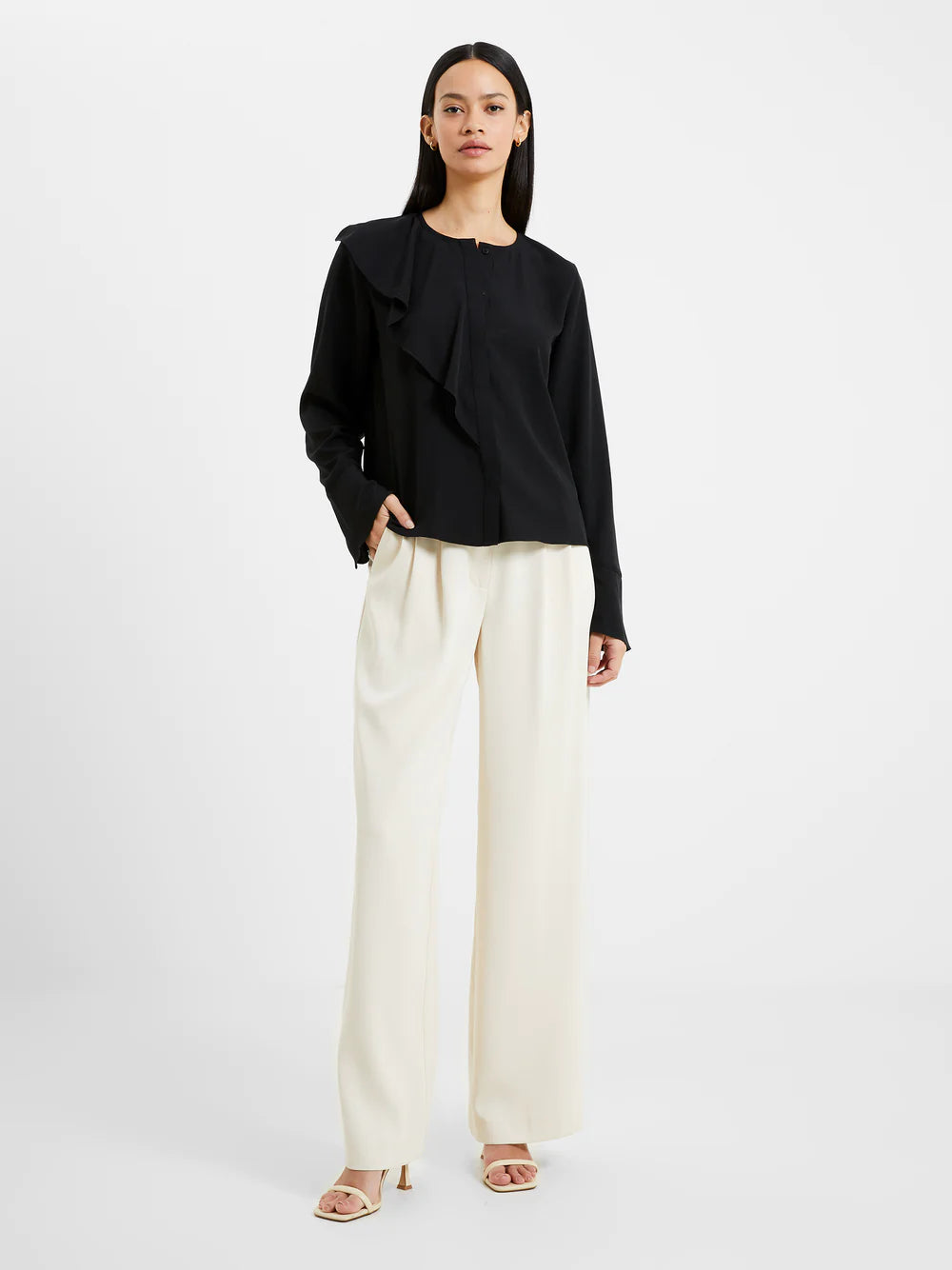 Crepe Light Recycled Asymmetric Frill Shirt - Blackout