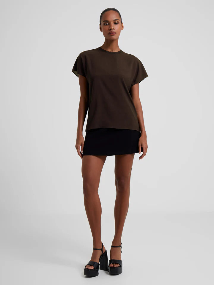 Crepe Light Crew Neck Top - Chocolate Ganache