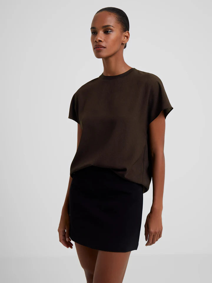 Crepe Light Crew Neck Top - Chocolate Ganache