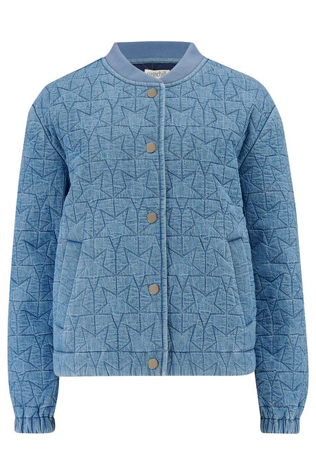 Kinga Quilted Bomber Jacket - Light Blue Denim, Star Quilt