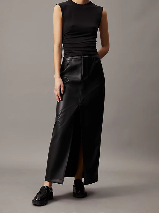 Calvin Klein Faux Leather Maxi Skirt - Black