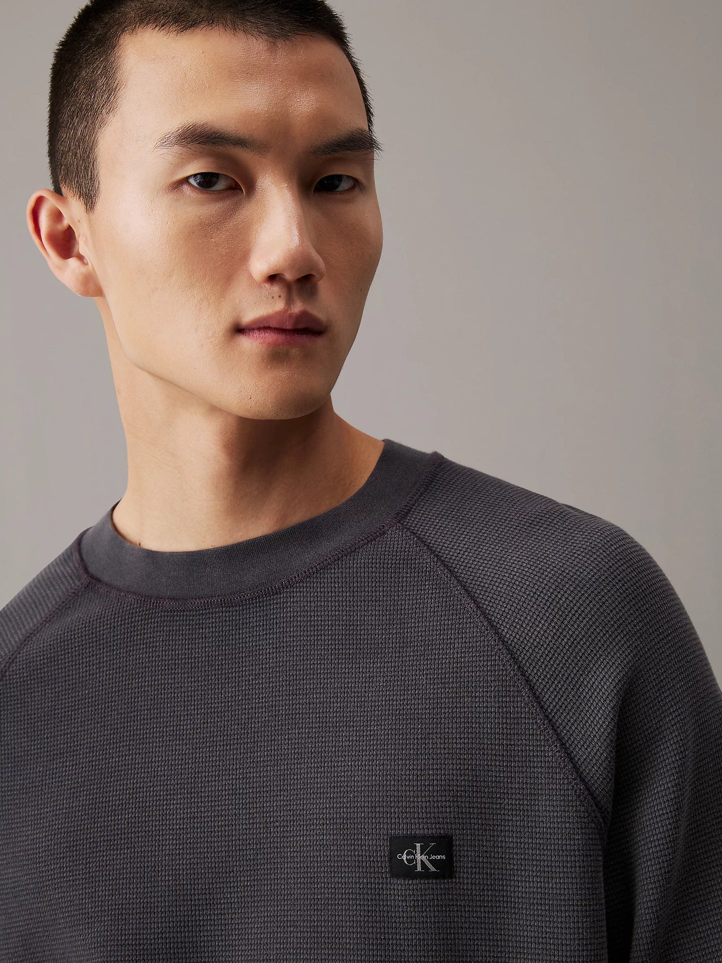 Relaxed Long Sleeve Waffle T-Shirt - Ebony