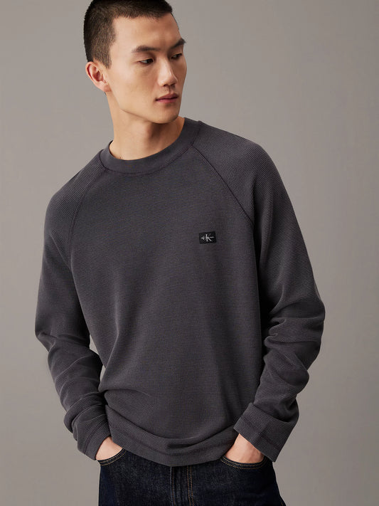 Relaxed Long Sleeve Waffle T-Shirt - Ebony