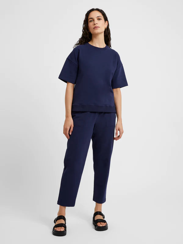 Peached Sweatshirt Short Sleeve Top - Summer Navy