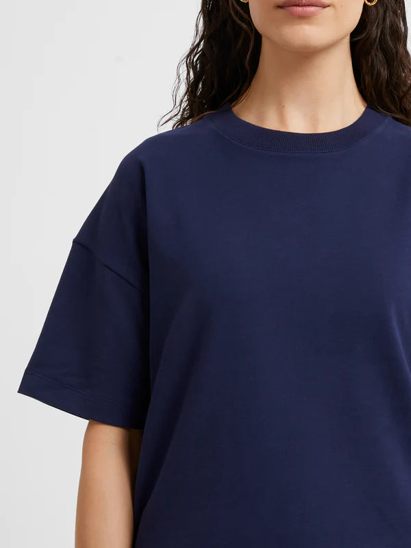 Peached Sweatshirt Short Sleeve Top - Summer Navy