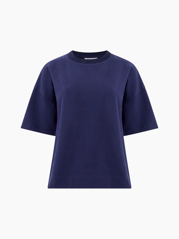 Peached Sweatshirt Short Sleeve Top - Summer Navy