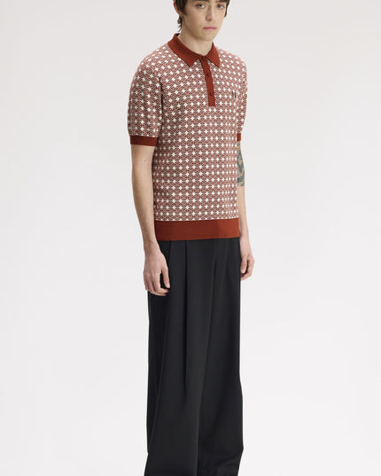 Floral Jacquard Knit Polo Shirt - Brandy