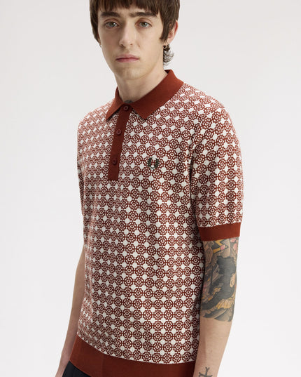 Floral Jacquard Knit Polo Shirt - Brandy