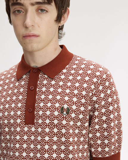 Floral Jacquard Knit Polo Shirt - Brandy