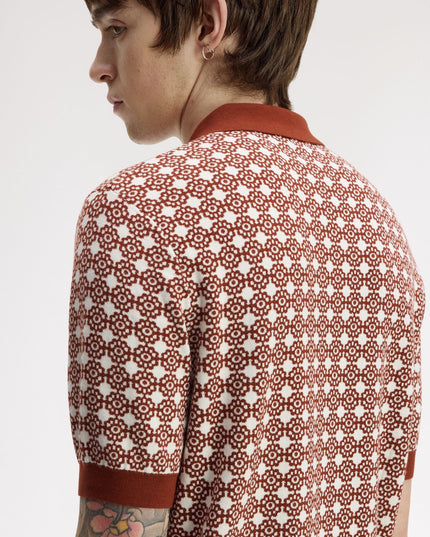 Floral Jacquard Knit Polo Shirt - Brandy