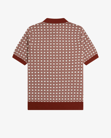 Floral Jacquard Knit Polo Shirt - Brandy