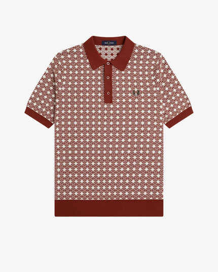 Floral Jacquard Knit Polo Shirt - Brandy