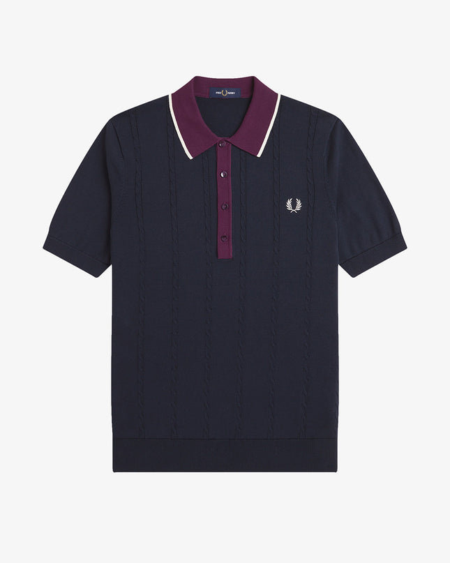 Fred Perry Cable Knit Shirt - Navy