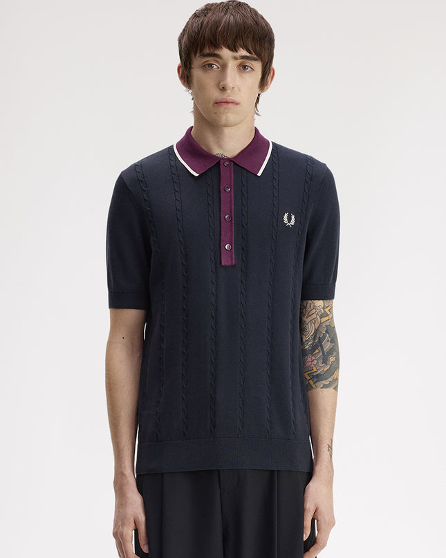 Fred Perry Cable Knit Shirt - Navy