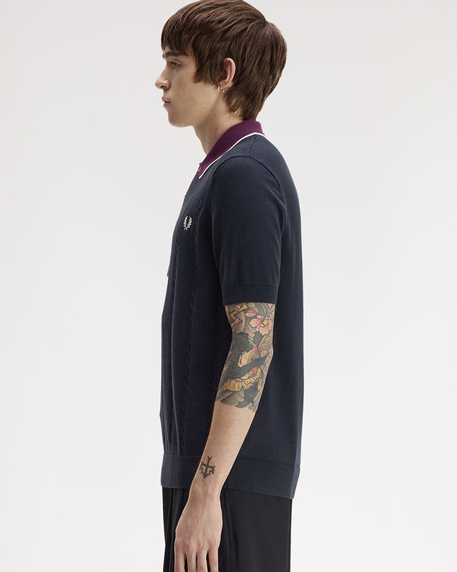 Fred Perry Cable Knit Shirt - Navy