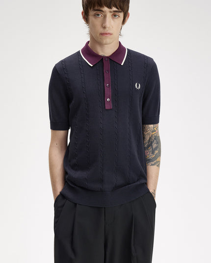 Fred Perry Cable Knit Shirt - Navy