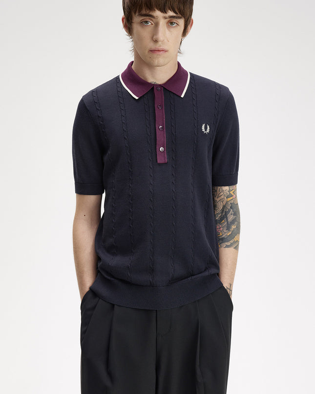Fred Perry Cable Knit Shirt - Navy