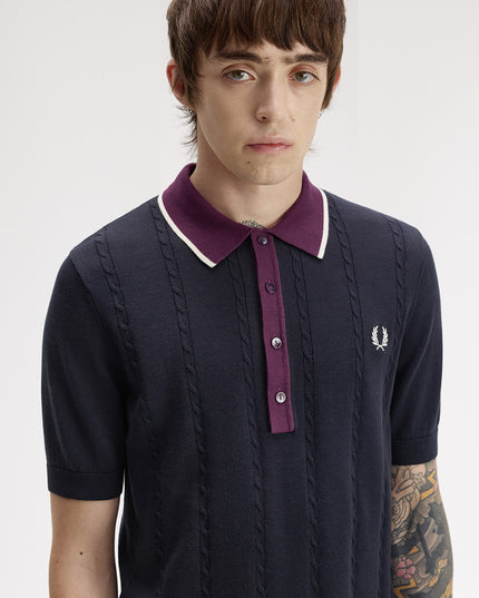 Fred Perry Cable Knit Shirt - Navy
