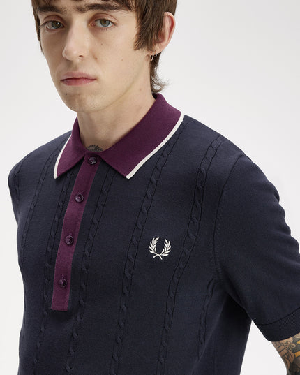Fred Perry Cable Knit Shirt - Navy