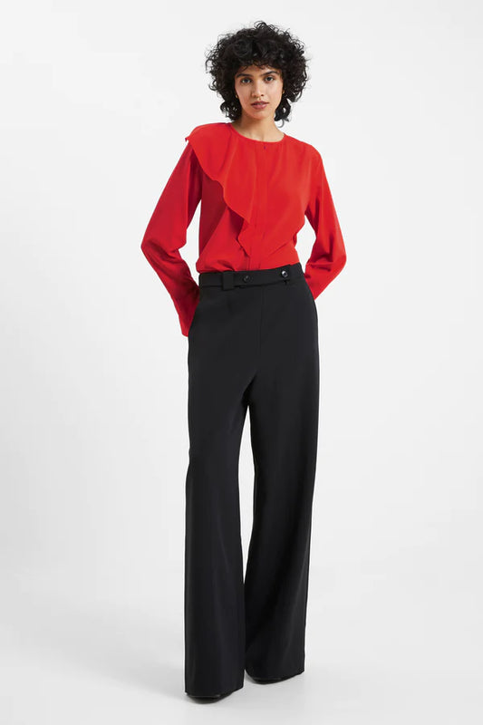 Crepe Light Recycled Asymmetric Frill Shirt - Cayenne Red