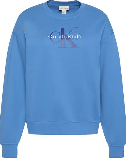 Long Sleeve Monologo French Terry Relaxed Crew Neck - Winter Blue