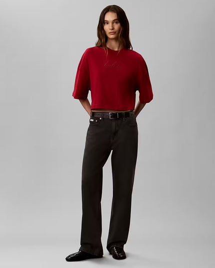 Boxy Crop Script Logo Tee - Rio Red
