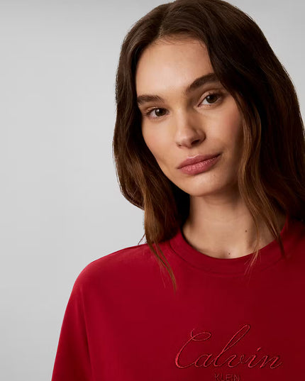 Boxy Crop Script Logo Tee - Rio Red