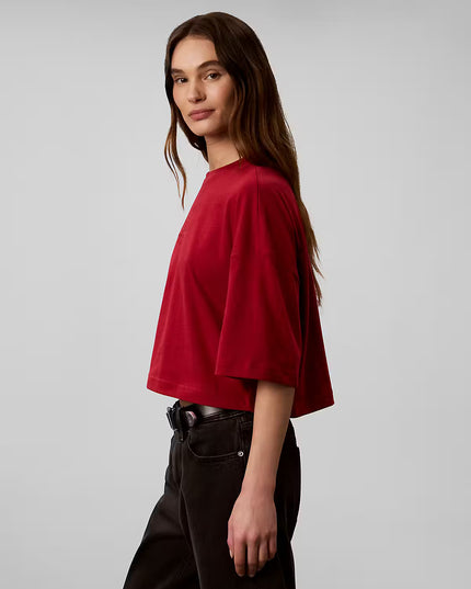 Boxy Crop Script Logo Tee - Rio Red