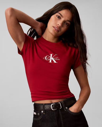 Baby Slim Fit Monologo Script T-Shirt - Rio Red