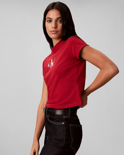 Baby Slim Fit Monologo Script T-Shirt - Rio Red