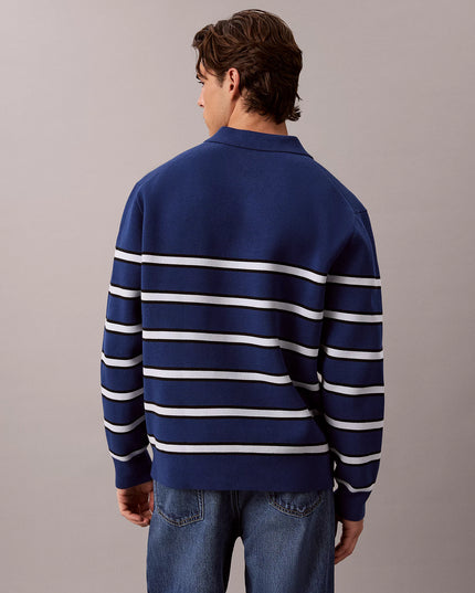 Cotton Stripe Polo Jumper - Estate Blue