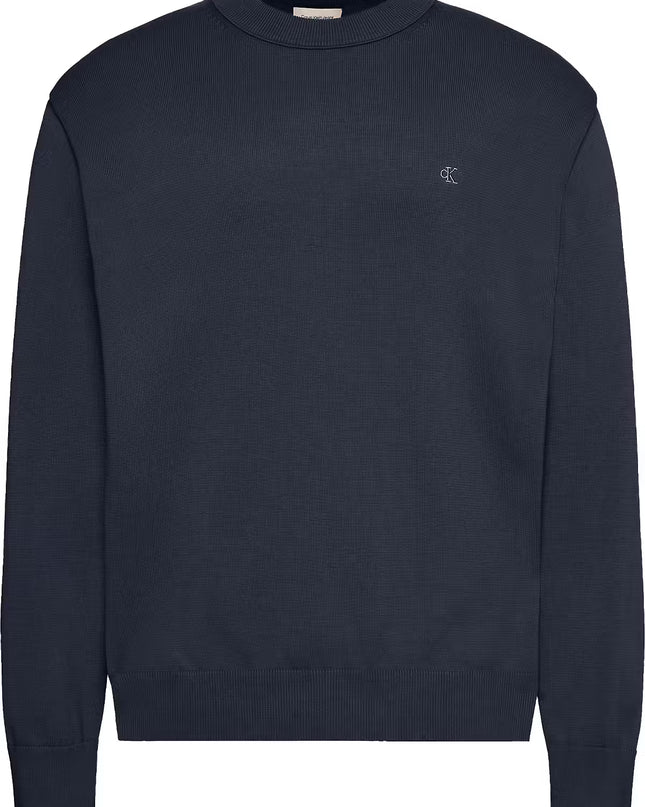 Long Sleeve Cotton Crew Neck Sweater - Dark Sapphire