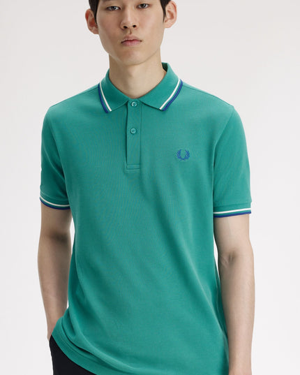 Twin Tipped Fred Perry Polo Shirt - Deep Mint/ Snow White/ Soho Eclipse