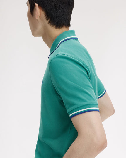 Twin Tipped Fred Perry Polo Shirt - Deep Mint/ Snow White/ Soho Eclipse