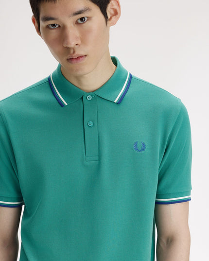 Twin Tipped Fred Perry Polo Shirt - Deep Mint/ Snow White/ Soho Eclipse