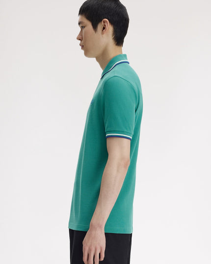 Twin Tipped Fred Perry Polo Shirt - Deep Mint/ Snow White/ Soho Eclipse