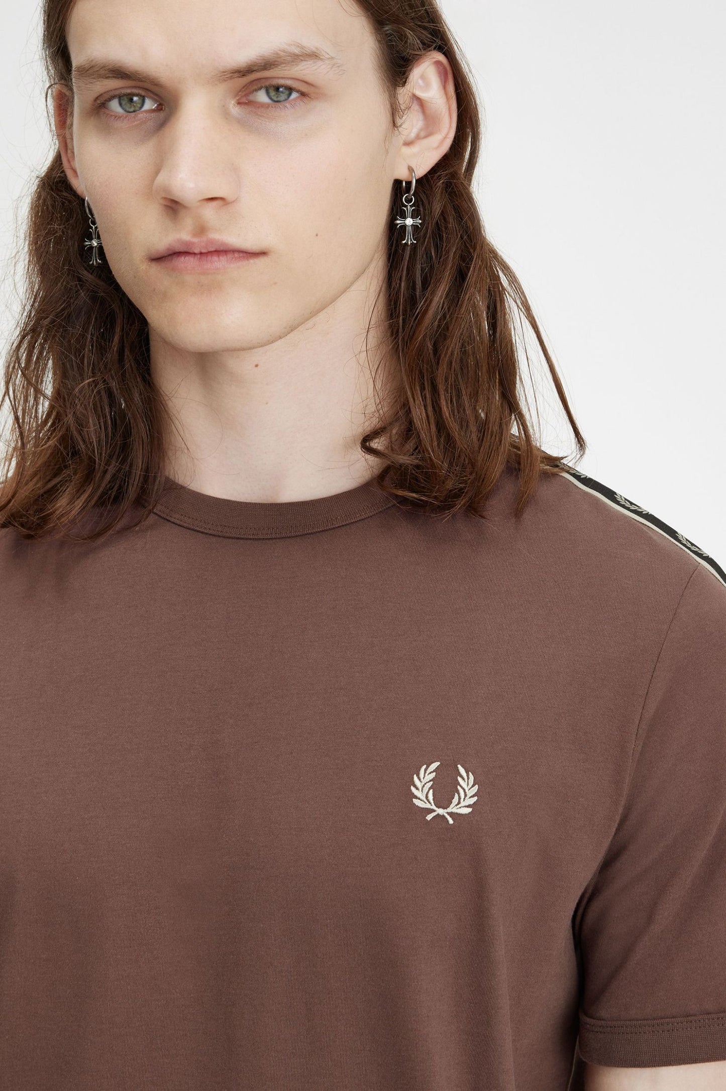 Fred Perry M4613 Contrast Tape Ringer T-Shirt - Brick/Warm Grey