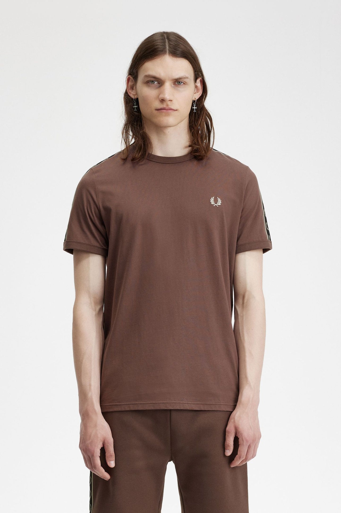 Fred Perry M4613 Contrast Tape Ringer T-Shirt - Brick/Warm Grey