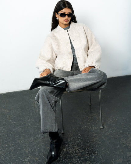 Nellie Oatmeal Textured Bomber Jacket