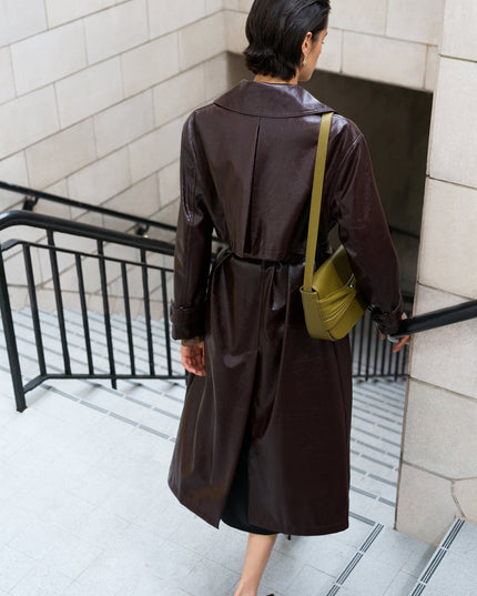 Athene Burgundy Crinkle PU Trench Coat