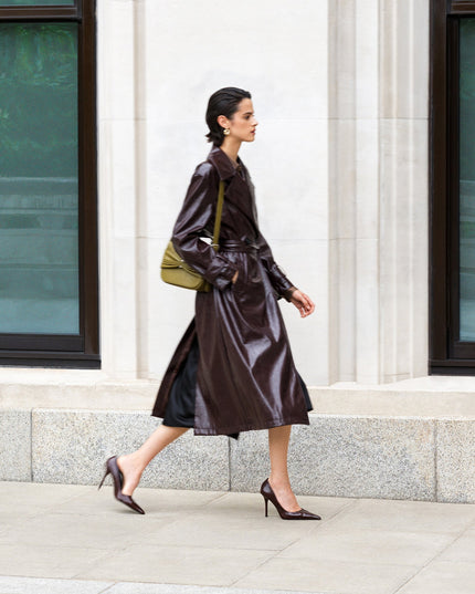 Athene Burgundy Crinkle PU Trench Coat
