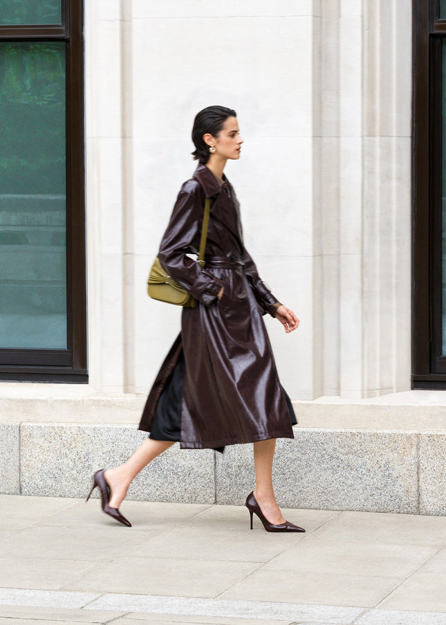Athene Burgundy Crinkle PU Trench Coat