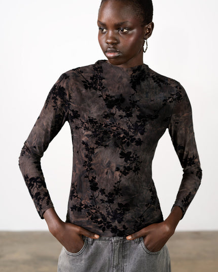Kenny Floral Velvet Devore Mesh Top
