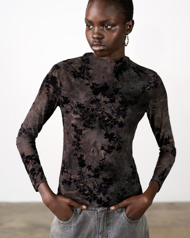 Kenny Floral Velvet Devore Mesh Top