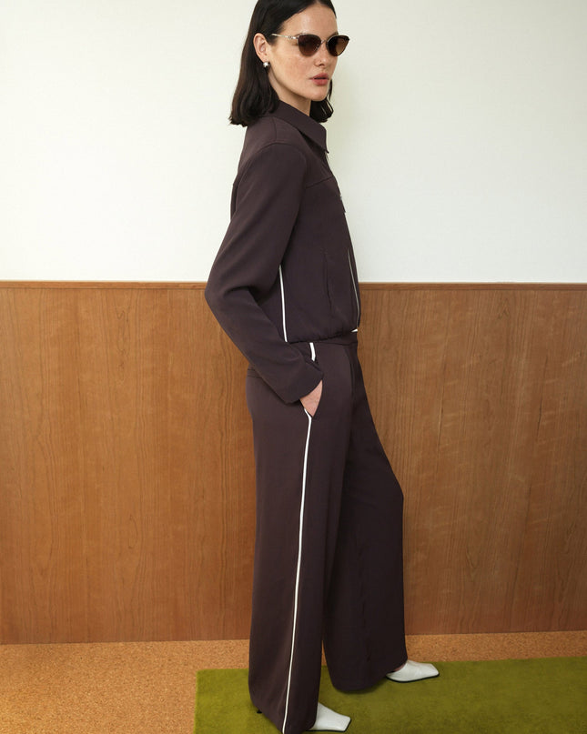 Vinnie Tailored Brown Contrast Trim Wide Leg Trousers