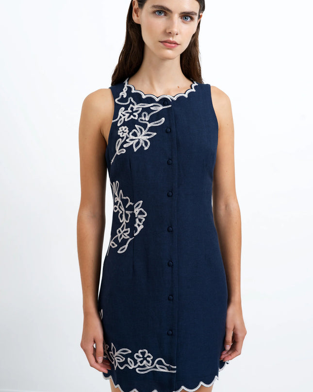 Calissa Floral Embroidered Navy Mini Dress