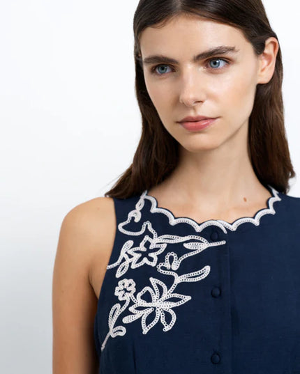 Calissa Floral Embroidered Navy Mini Dress