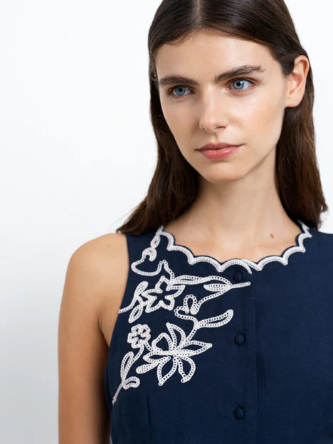 Calissa Floral Embroidered Navy Mini Dress
